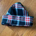 Plaid red/black/white fleece hat