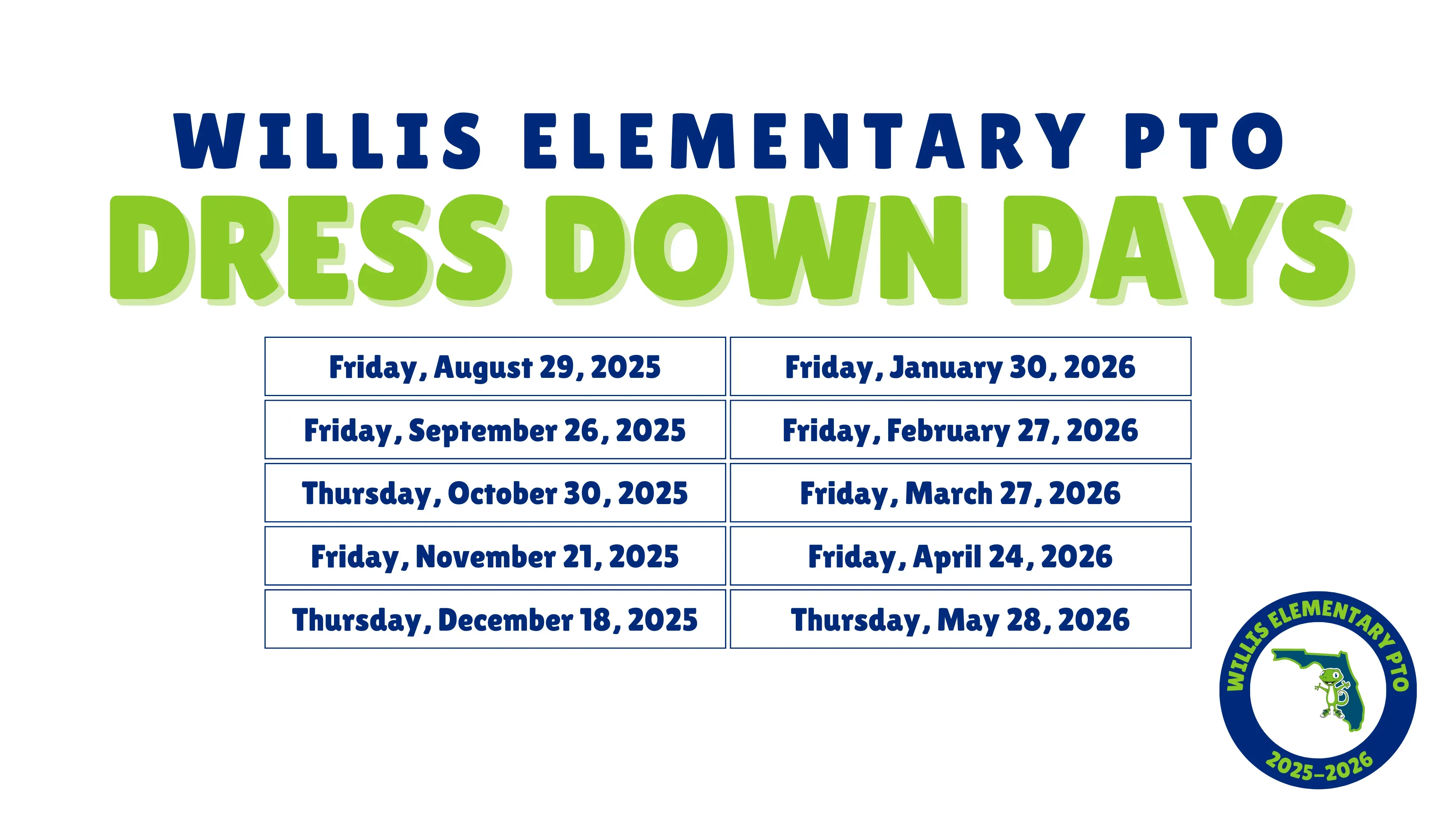 2025-2026 Dress Down Days banner