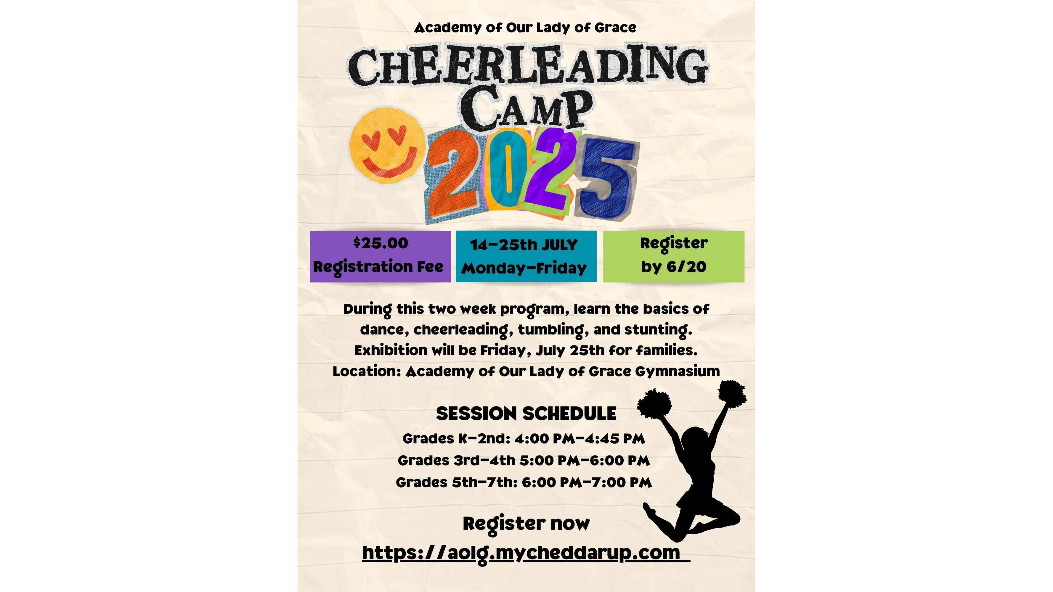 AOLG Cheerleading Camp 2025 banner