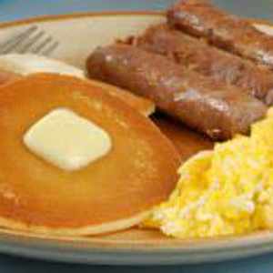 scrambled eggs sausage link pancakes